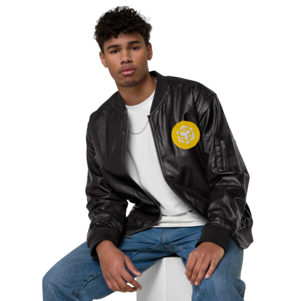 BINANCE Leather Bomber Jacket - Image 2