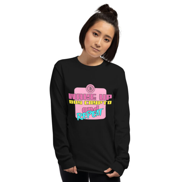 WAKE UP BUY CRYPTO REPEAT Long Sleeve Shirt - Image 2